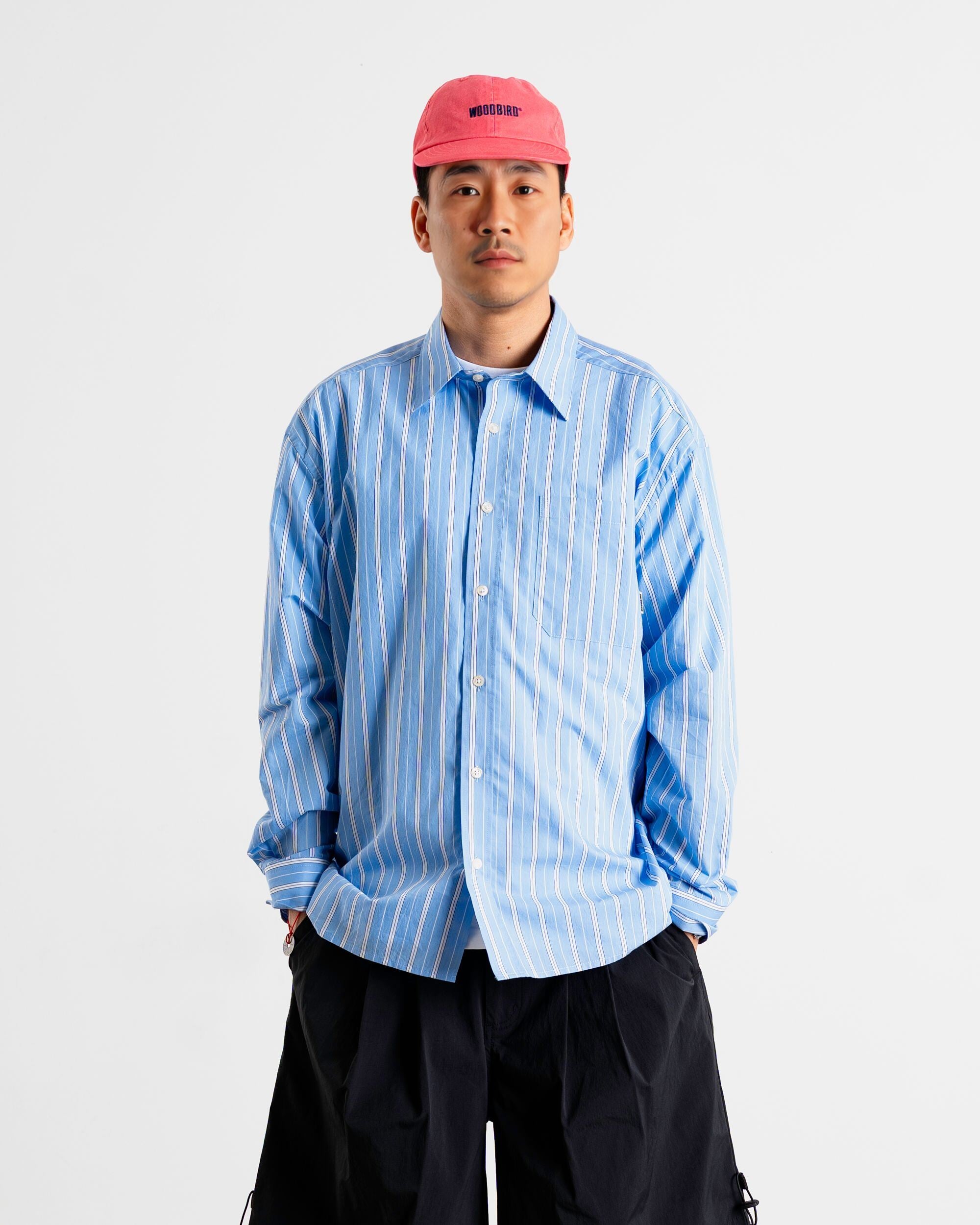 Woodbird WBBuzo Striped Shirt Shirts Light Blue
