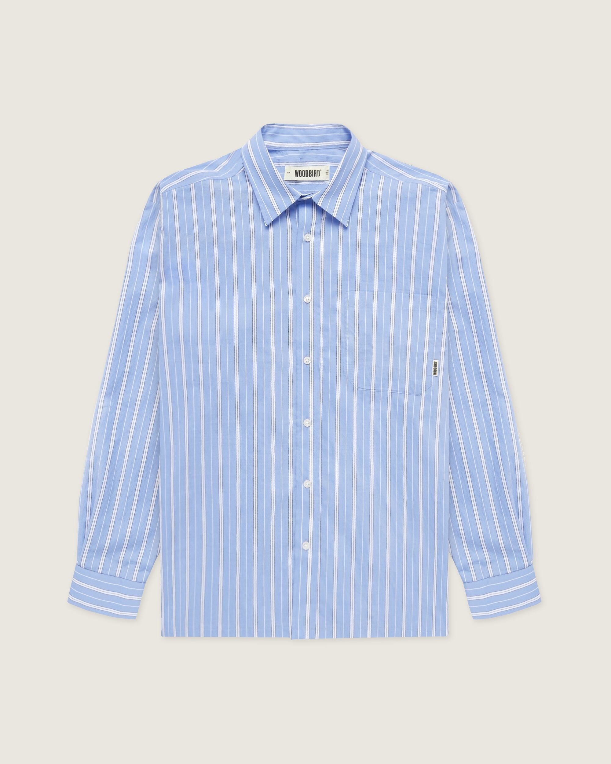 Woodbird WBBuzo Striped Shirt Shirts Light Blue