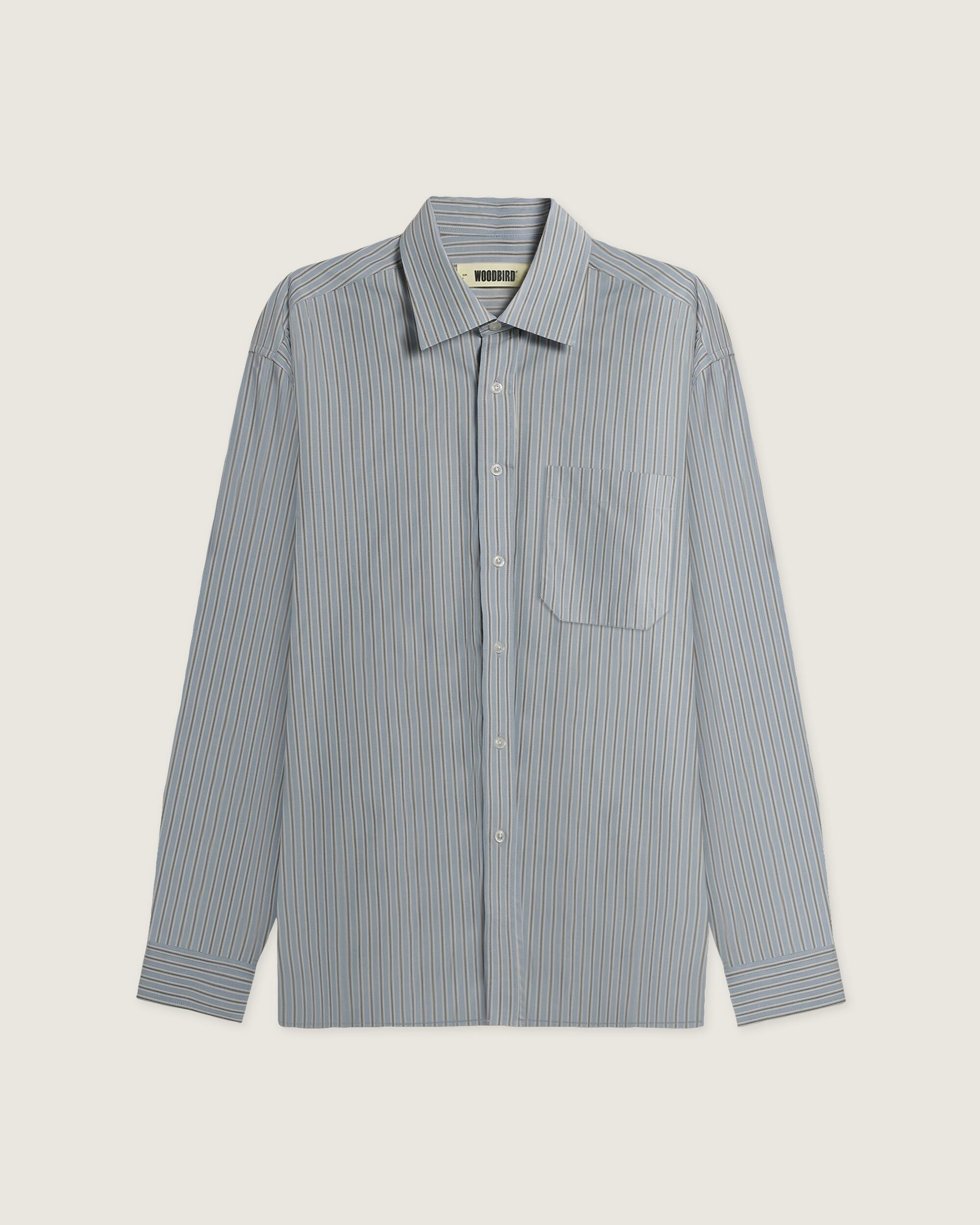 Woodbird WBBuzo Striped Shirt Shirts Light Blue