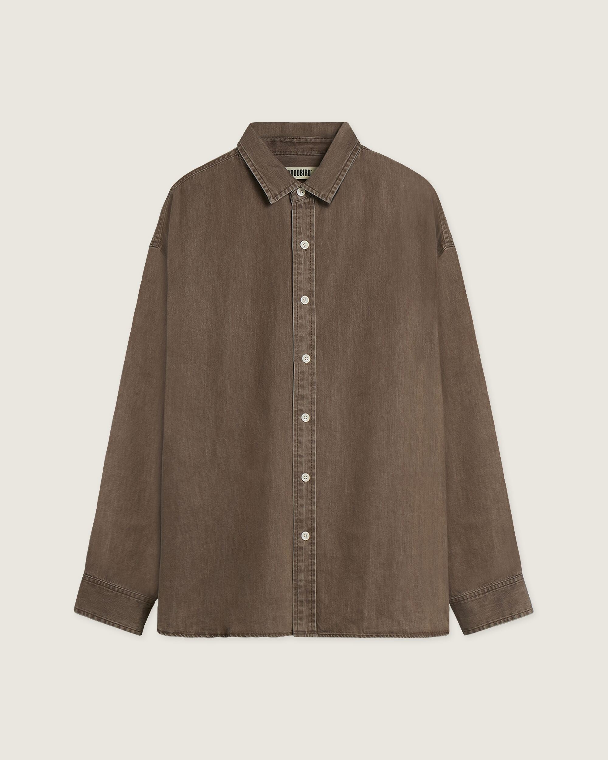 Woodbird WBJong Washed Shirt Shirts Brown